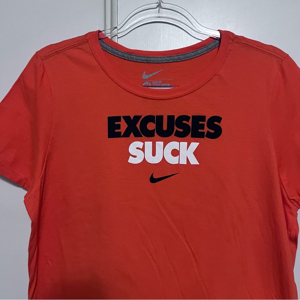 Nike Excuses Suck Tee XL Orange 100% Cotton Short Sleeves Runing gym Workout Gym - Picture 2 of 5
